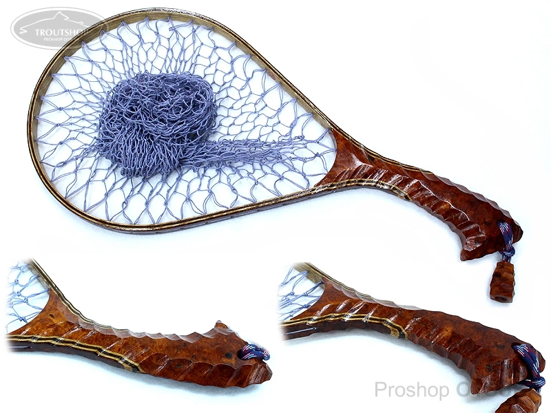 ナオクラフト ランディングネット 渓流30牙骨流れナチュラルカーブ ネット内径29.5cm 22cm幅 花梨瘤赤